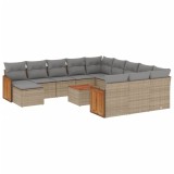 Set canapele de gradina, 13 piese, cu perne, bej, poliratan
