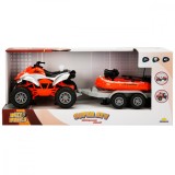 Cumpara ieftin ATV cu Remorca si Barca Maxx Wheels Portocaliu, Roti Cauciuc, Sunete si Lumini, Frictiune