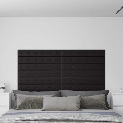 Panouri perete 12 buc. negru, 90x15 cm piele ecologică 1,62 m&amp;sup2; foto
