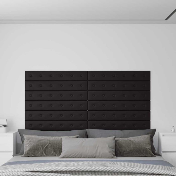Panouri perete 12 buc. negru, 90x15 cm piele ecologică 1,62 m&sup2;