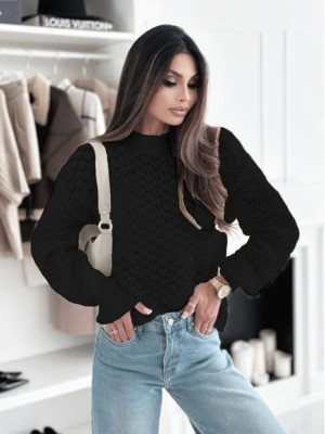 Pulover negru tricotat cu model SH-G1389-WK M8 foto