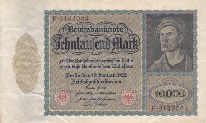 GERMANIA 10.000 marci 1922 P-72 (format mare) VF+!!!
