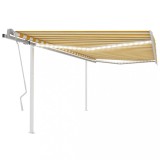 VidaXL Copertină retractabilă manual, cu LED, galben și alb, 4x3 m