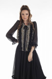 Bluza neagra cu imprimeu floral si volanase, 34, 36, 38, 40, 42, 44, Negru, Onibon