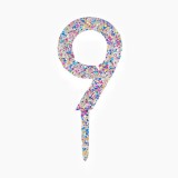Decoratiune Topper pentru Tort, Cyrax, din Acrilic cu Fulgi de Sclipici, Model Cifra 9, Inaltime 18.5 cm, Transparent Multicolor&nbsp;