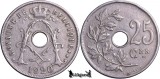 1920, 25 Centimes - Albert I - Regatul Belgiei - inscripție franceză, Europa
