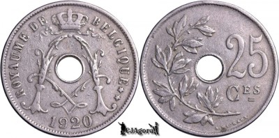 1920, 25 Centimes - Albert I - Regatul Belgiei - inscripție franceză foto