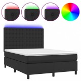 Cumpara ieftin Pat box spring cu saltea, negru, 140x190 cm, piele ecologica