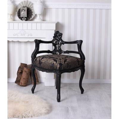 Scaunel deosebit din lemn masiv negru cu tapiterie neagra CAT515C34 foto