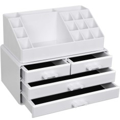 SONGMICS Organizator de cosmetice, cu 4 sertare si 16 compartimente de diferite dimensiuni, 24x14x19cm, alb Household NewTrend