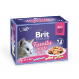 Brit Premium Multipack Family Plate, 4 arome, pachet mixt, plic hrană umedă pisici, (&icirc;n aspic), 12 x 85g