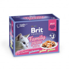 Brit Premium Multipack Family Plate, 4 arome, pachet mixt, plic hrană umedă pisici, (în aspic), 12 x 85g