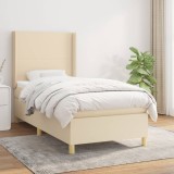 VidaXL Pat box spring cu saltea, crem, 100x200 cm, textil