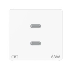 Priza USB tip C dubla 2M PD 63W Gewiss System Pura alb lucios GWC20365
