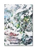 Tablou pictat manual, Peisaj de iarna 35x25cm acril pe panza in cutit efect 3D, Kenny Varniote