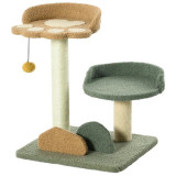 Ansamblu de joaca pentru pisici, cu platforme si ciucure, verde, maro si bej, 43x39x52 cm GartenVIP DiyLine, ART