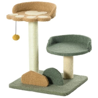 Ansamblu de joaca pentru pisici, cu platforme si ciucure, verde, maro si bej, 43x39x52 cm GartenVIP DiyLine foto