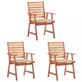 Set 3 Scaune Gradina Lemn Acacia Gossi, Cu Perne Bej Impermeabile, Exterior, 56x62x92 cm