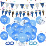 Set aniversar Herefun, latex, alb/albastru, 41 piese
