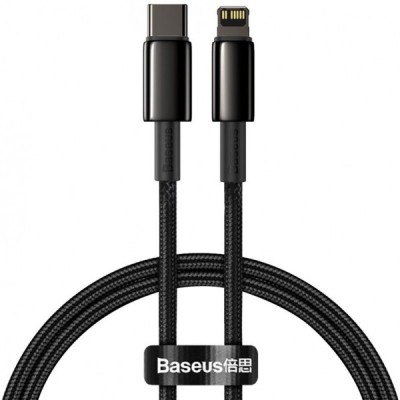Cablu Date si Incarcare USB-C - Lightning Baseus Tungsten Gold, 20W, 1m, Negru CATLWJ-01 foto