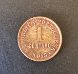Portugalia 1 Centavo 1918 UNC moneda bronz necirculata