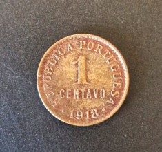 Portugalia 1 Centavo 1918 UNC moneda bronz necirculata