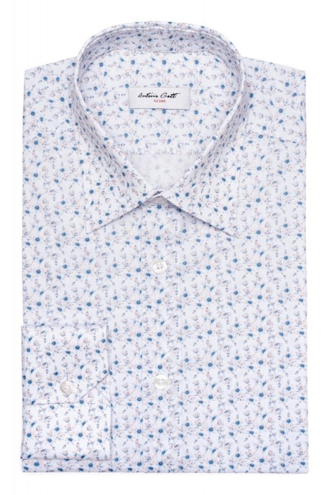 Camasa barbati slim alba cu print C001SL