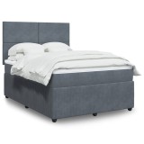 Gossi pat box spring cu saltea, gri inchis, 140x190 cm, catifea