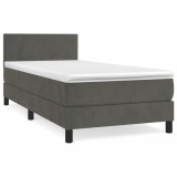 Cumpara ieftin Pat box spring cu saltea, gri inchis, 80x200 cm, catifea