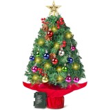 Copac de Crăciun de masă pre&icirc;mpodobit de 24" cu lumini calde, fructe de iedera și conuri de brad pentru cele mai bune decorațiuni de sărbători