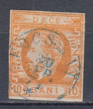 ROMANIA 1871 LP 31 REGELE CAROL I CU BARBA 10 BANI PORTOCALIU STAMPILAT FOCSANI foto