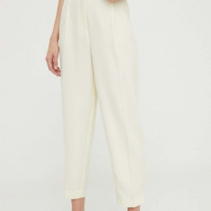 Bruuns Bazaar pantaloni femei, culoarea galben, mulata, high waist