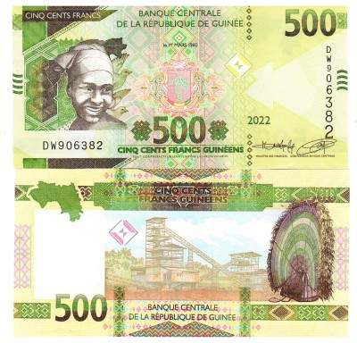 Guineea 500 Francs 2022 P-52 UNC foto