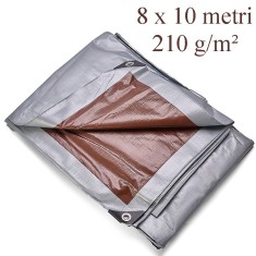 Prelata 8x10 m, polietilena 210g/mp, impermeabila, protectie UV+, cu inele otel, maro argintiu
