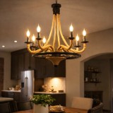 Lustra suspendata vintage LV581/6BK, 6xE27, maro, metal si sfoara