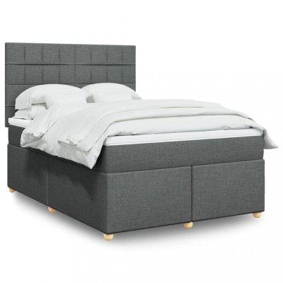 vidaXL Pat box spring cu saltea, gri &amp;icirc;nchis, 140x190 cm, textil 3293576 foto