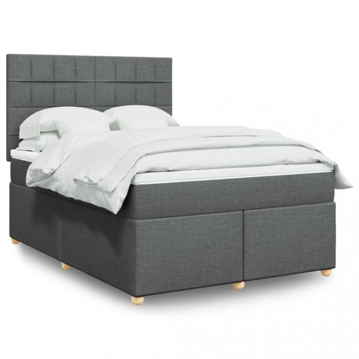 vidaXL Pat box spring cu saltea, gri &icirc;nchis, 140x190 cm, textil 3293576