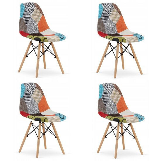 Set 4 scaune bucatarie/living, Artool, seul, textil, lemn, mozaic multicolor, 46.5x56.5x82.5 cm GartenVIP DiyLine