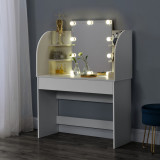 Masa toaleta cu oglinda un sertar rafturi si 10 LEDuri adezive K&ouml;laW alb [en.casa] HausGarden Leisure, [en.casa]