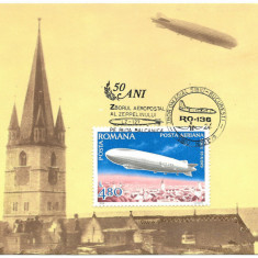 CP ROMANIA Zeppelin LZ 127 SURVOLAND SIBIUL 1979 - 50 DE ANI