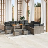 Set canapea de grădină vidaXL cu 14 piese cu perne gri ratan poli acacia, Set canapea de grădină vidaXL cu 2 locuri cu perne gri ratan poli, Set de di