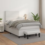 VidaXL Pat box spring cu saltea, alb, 120x200 cm, piele ecologică 3137594