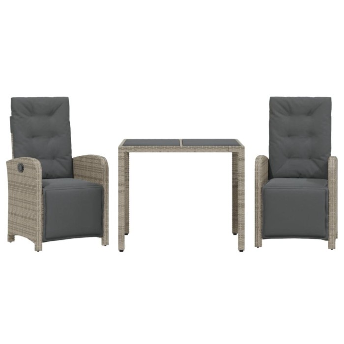 Set bistro de gradina cu perne, 3 piese, gri, poliratan