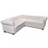 Cumpara ieftin Canapea coltar Chesterfield cu 5 locuri, piele ecologica, alb