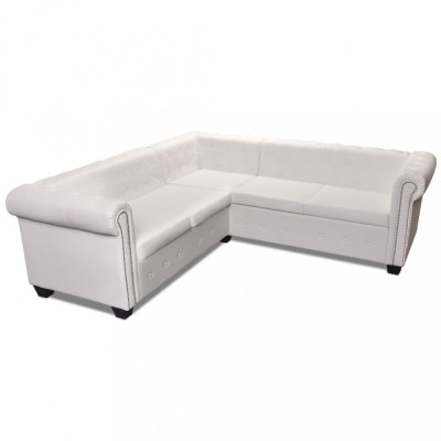 Canapea coltar Chesterfield cu 5 locuri, piele ecologica, alb foto