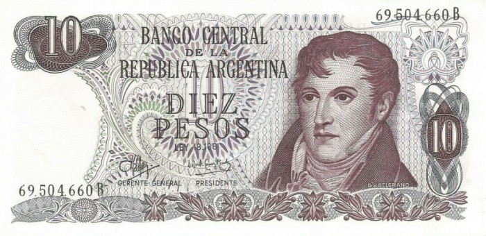 ARGENTINA █ bancnota █ 10 Pesos █ 1970-1973 █ P-289 █ UNC █ necirculata