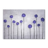 Tablou modern pictat manual, Flori abstracte, 70x50cm ulei pe panza in cutit efect 3D