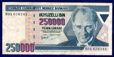 (2) BANCNOTA TURCIA - 250.000 LIRE 1970, KIZILKULE ALANYA foto