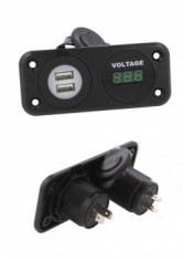 Voltmetru cu 2 x soclu USB, 2x2,1A, 6-33VDC, fixare prin insurubare foto