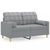 Canapea cu 2 locuri cu pernute, gri deschis, 120 cm, textil